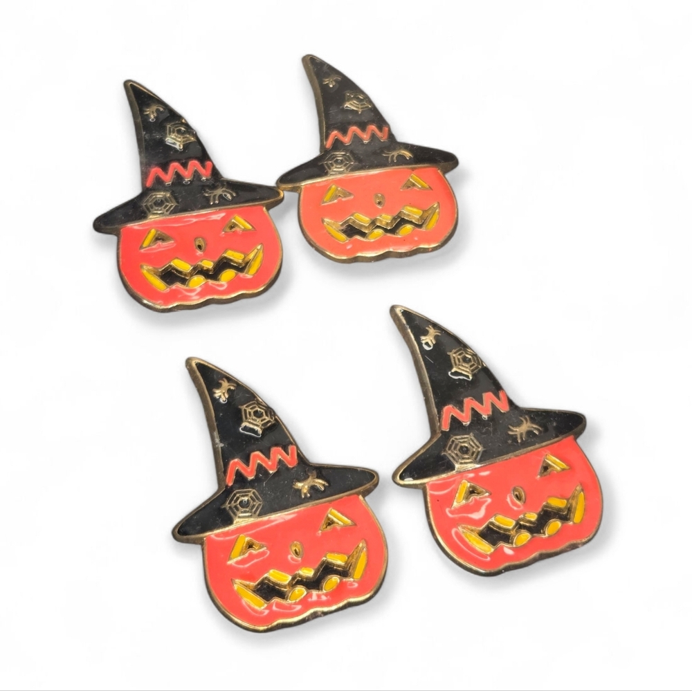 Tahari Pumpkin Witch Hat Halloween Orange‎ And Black Napkin Rings Set